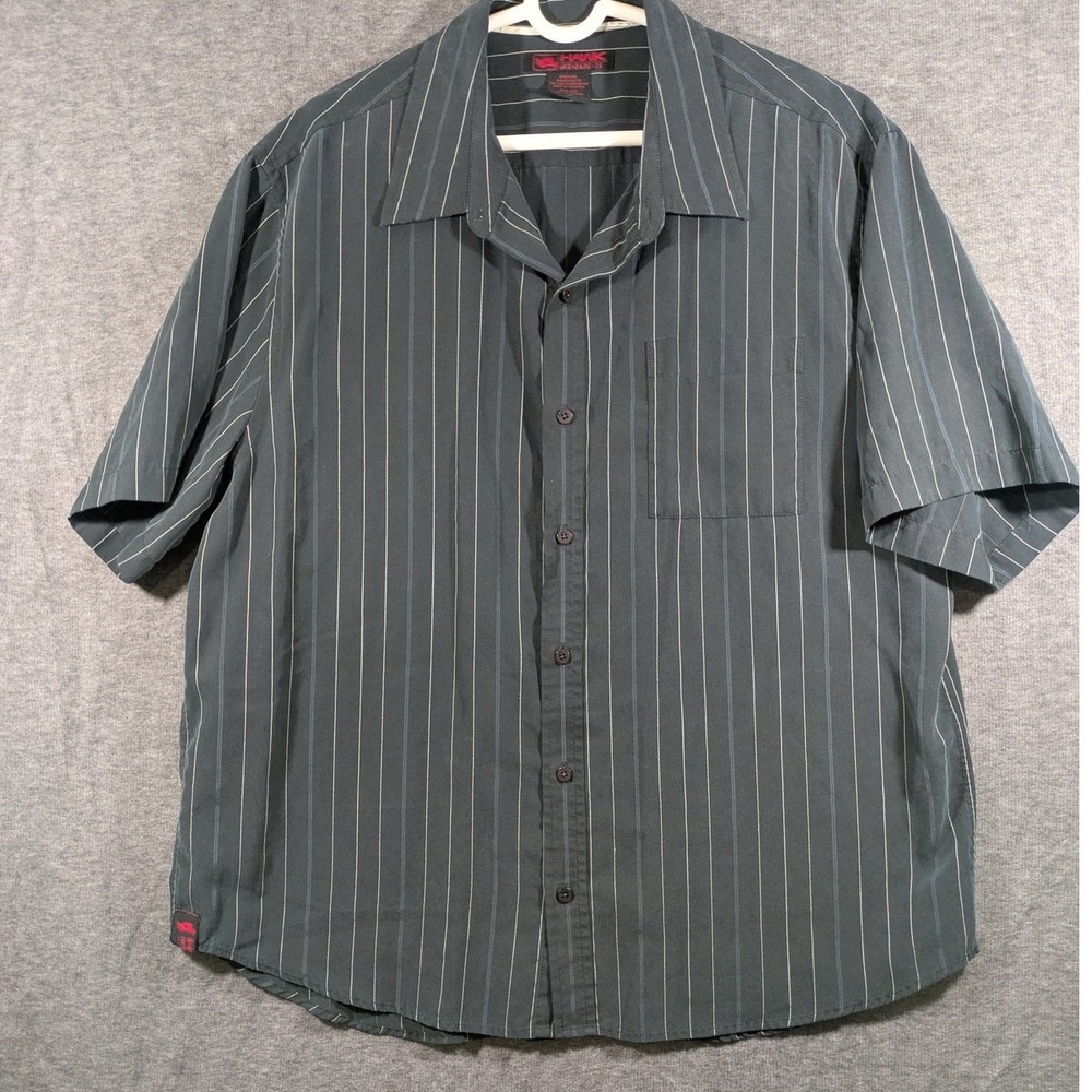 Tony Hawk Mens Pinstripe Short Sleeve Button Down Shirt Charcoal Grey Size XL